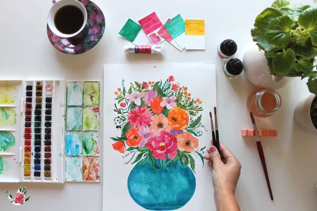 Una vaso di fiori ad acquerello