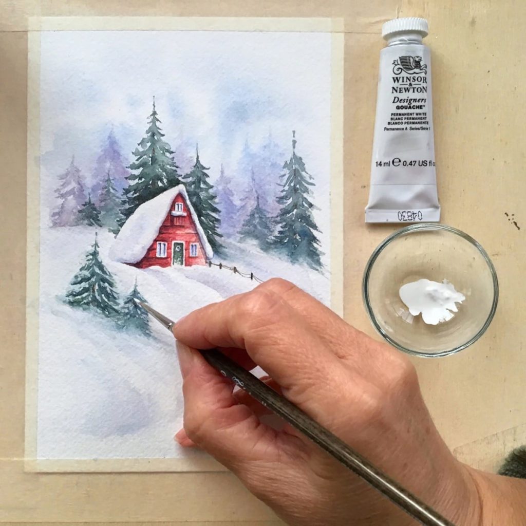 Aggiungi dei piccoli fiocchi di neve usando della gouache o un marker.