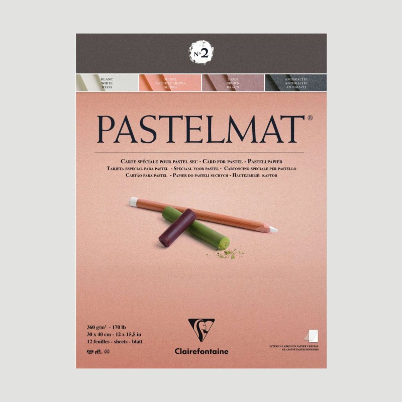 Album Pastelmat 2 Clairefontaine, 12 fogli da 360gr Bianco, Marrone, Siena, Antracite