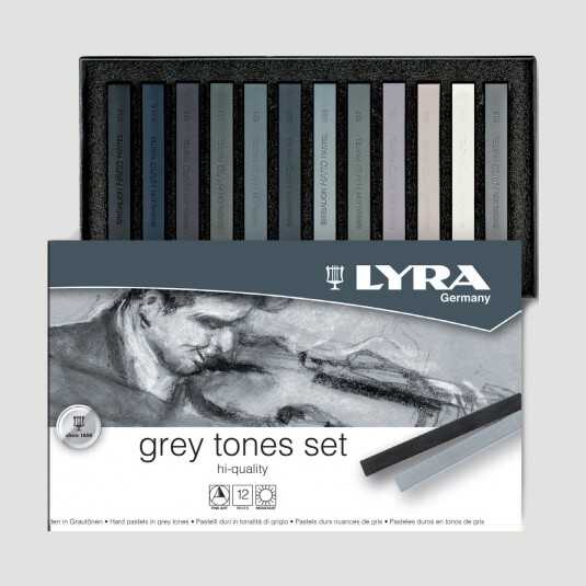 Set con 12 pastelli duri Lyra dai toni grigi, serie Polycrayons