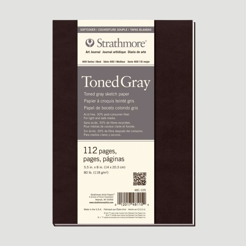 Taccuino Sketchbook per Disegno Art Journal Toned Gray Strathmore Serie 400, in cellulosa colore grigio freddo