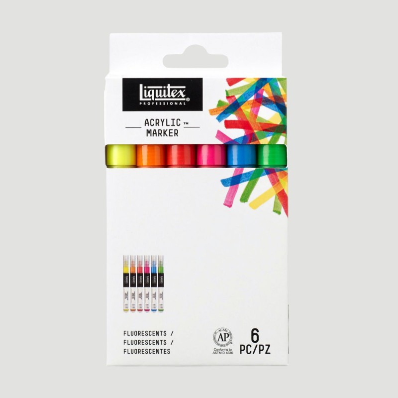 Set Paint Marker Liquitex, 6 Marker Acrilici Colori Fluorescenti