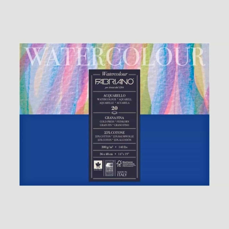Blocco Watercolour Fabriano, 20 Fogli Grana Fine 300gr